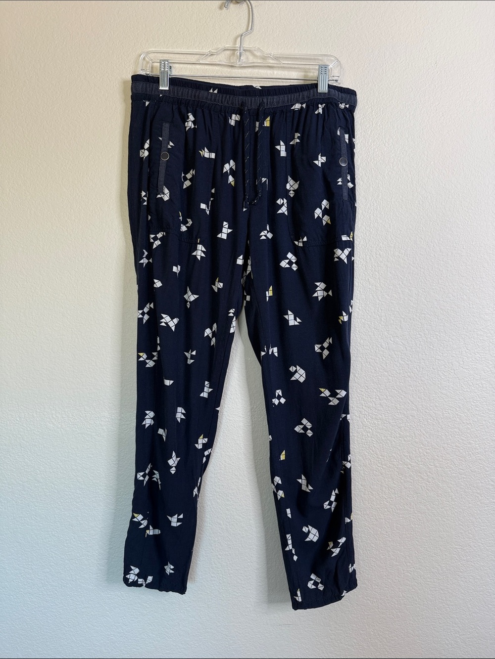 Anthropologie Hei Hei paper crane pants Navy Blue Printed Pull-On small